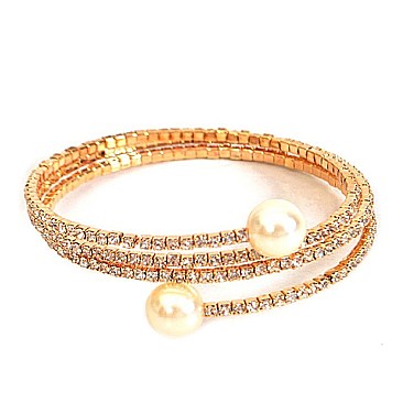 AMBR1916-LP Formal Wrap Around Rhinestone Faux Pearl Bracelet