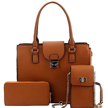 Pinch-Lock Leatherette 3-Piece Satchel Set