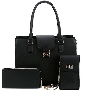 Pinch-Lock Leatherette 3-Piece Satchel Set