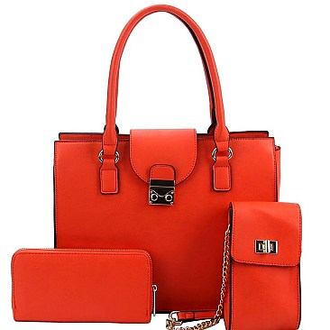 Pinch-Lock Leatherette 3-Piece Satchel Set