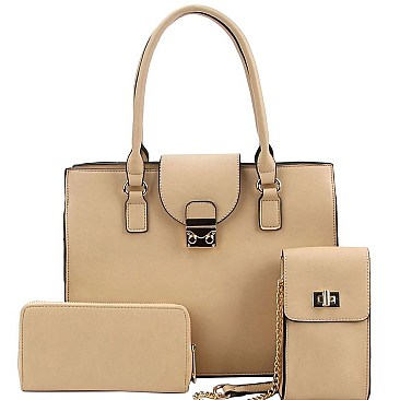 Pinch-Lock Leatherette 3-Piece Satchel Set