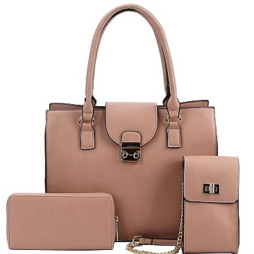 Pinch-Lock Leatherette 3-Piece Satchel Set