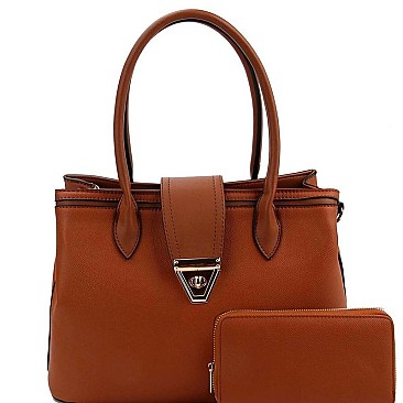 Elegant Turn-Lock Accent 2-Way Satchel Wallet SET MH-AMS0291W