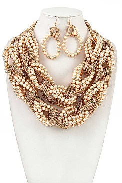 BEEFY PEARL CHAIN STATEMENT NECKLACE SET