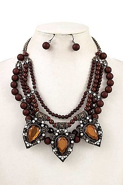 BEADS & GEM FRINGE NECKLACE SET