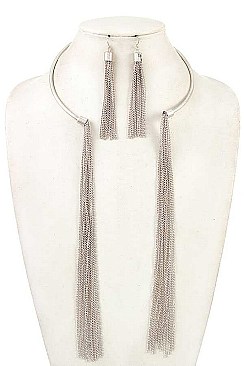 CHAIN TASSEL CUFF COLLAR NECKLACE SET