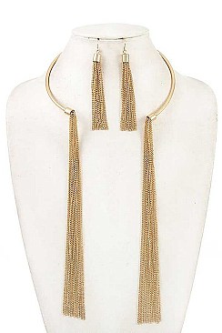 CHAIN TASSEL CUFF COLLAR NECKLACE SET