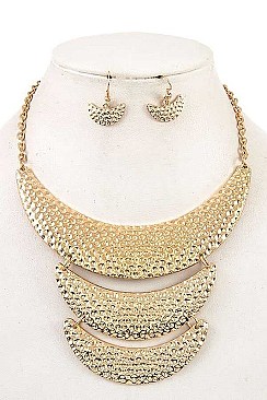 THREE LAYER HAMMERED LINK NECKLACE SET