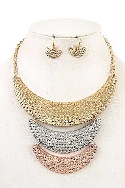 THREE LAYER HAMMERED LINK NECKLACE SET