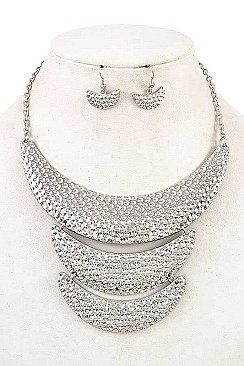 THREE LAYER HAMMERED LINK NECKLACE SET