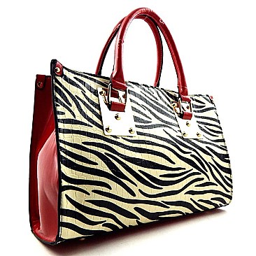 Zebra Print Patent Textured Tote - RESTOCKED