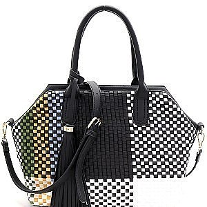 Multi-Shade Weave Tasseled 2-Way Bag