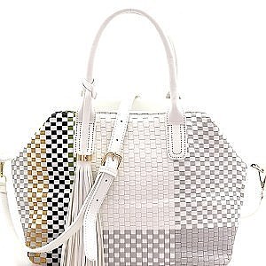 Multi-Shade Weave Tasseled 2-Way Bag