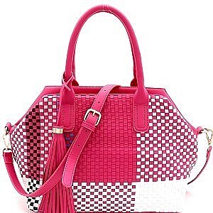 Multi-Shade Weave Tasseled 2-Way Bag