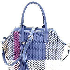 Multi-Shade Weave Tasseled 2-Way Bag