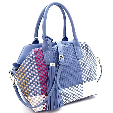 Multi-Shade Weave Tasseled 2-Way Bag