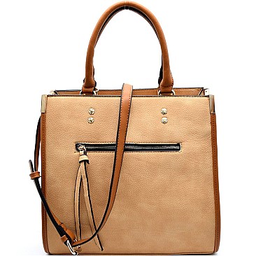 B0157-LP Hardware Accent Two-Tone Trim Structured Satchel