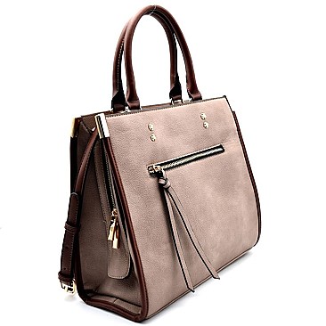 B0157-LP Hardware Accent Two-Tone Trim Structured Satchel