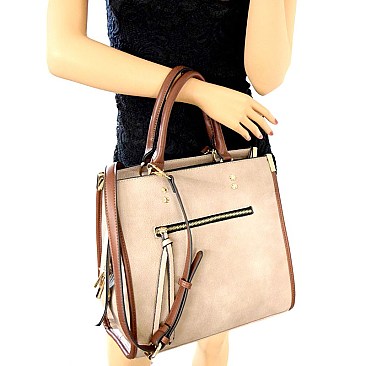 B0157-LP Hardware Accent Two-Tone Trim Structured Satchel