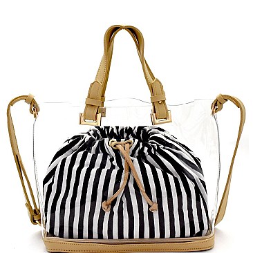 Pinstriped Drawstring Inner Bag 2 in 1 Transparent Clear Satchel MH-B23T