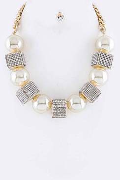Posh Fashion Ball Crystal Cube Necklace Set LA-MS7049