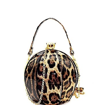 Patent Ball-Shaped Jewel-Top Satchel Leopard Animal Print