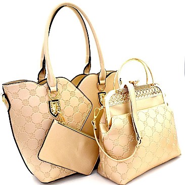 Monogram Embossed Metal Handle Satchel 3 in 1 Tote SET MH-BA9308