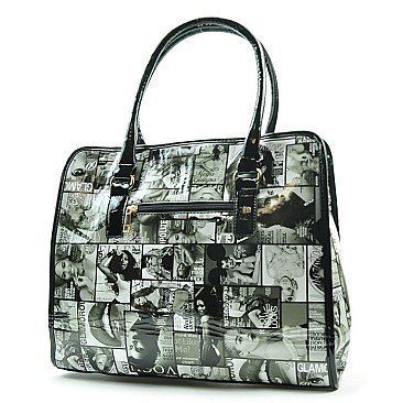 MAGAZINE PRINT PADLOCK TOTE BAG