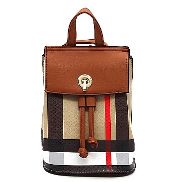 Trendy Tartan Plaid Check Convertible Drawstring Backpack Satchel