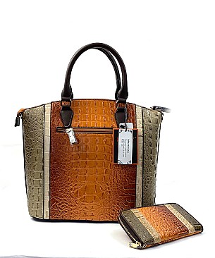 Crocodile Satchel Set With Wallet