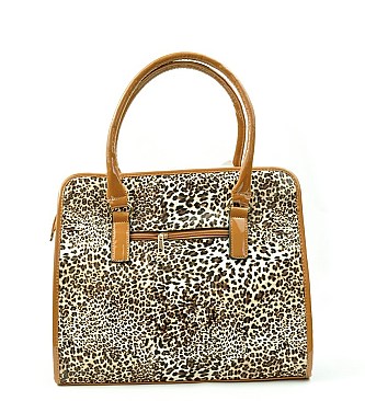 Leopard Padlock Accented Satchel Purse