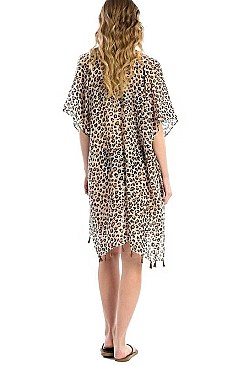 TASSEL CHEETAH KIMONO CARDIGAN