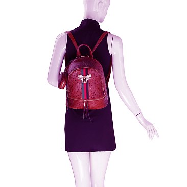 3-IN-1 Ostrich Bee Charm Backpack Wallet Set Coin Purse