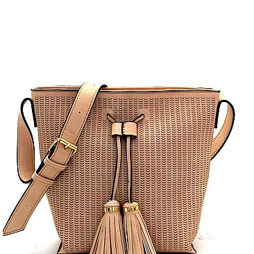 Tassel Accent Laser-Cut Bucket Shoulder Bag MH-BAL0014