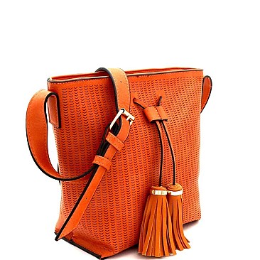 Tassel Accent Laser-Cut Bucket Shoulder Bag MH-BAL0014
