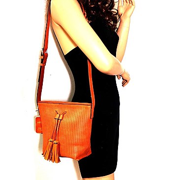 Tassel Accent Laser-Cut Bucket Shoulder Bag MH-BAL0014