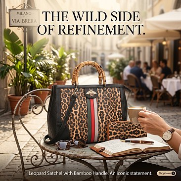 2-in-1 Leopard Bamboo Handle Large Stachel Set with wallet