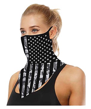 Pack of 12 USA FLAG PRINT FACE TUBE SCARF MASK W/EAR LOOPS