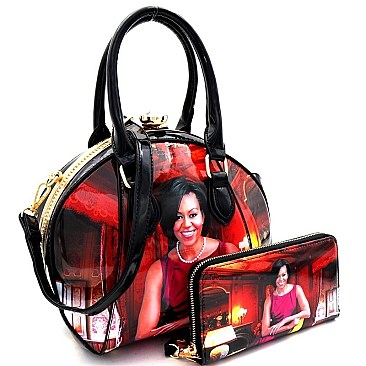 MICHELLE OBAMA BOUTIQUE  JEWEL TOP SATCHEL WALLET SET