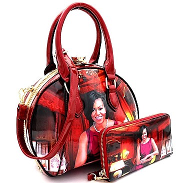 MICHELLE OBAMA BOUTIQUE  JEWEL TOP SATCHEL WALLET SET