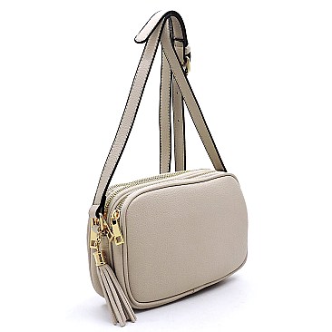 Multi Compartment Tassel Crossbody Bag