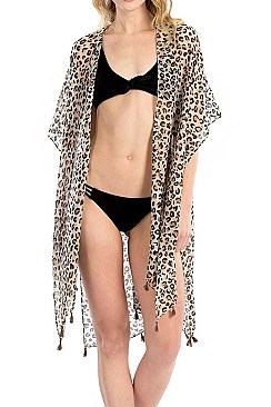 TASSEL CHEETAH KIMONO CARDIGAN