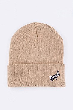 Trendy OOPS Patch Cuff Rib Beanie LA-MKH35130