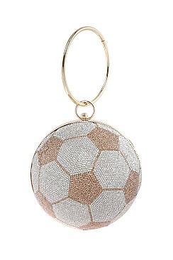 Soccer Ball-Shaped Fully Rhinestoned Hard Case Clutch