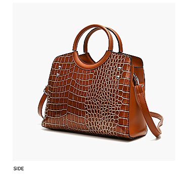 Crocodile Patent Circle Handle Satchel