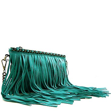 Chain Accented Fringed Cross Body Messenger