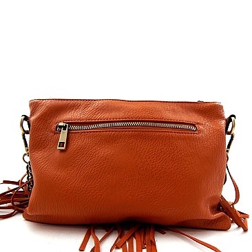Chain Accented Fringed Cross Body Messenger