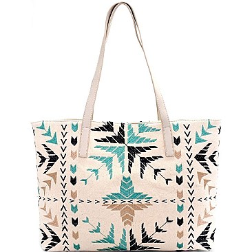 BGA2498-LP Antik Kraft Tribal Embroidered Canvas Shopper Tote