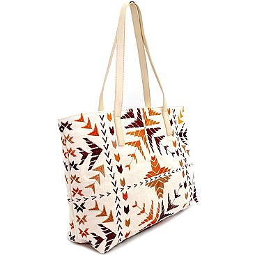 BGA2498-LP Antik Kraft Tribal Embroidered Canvas Shopper Tote