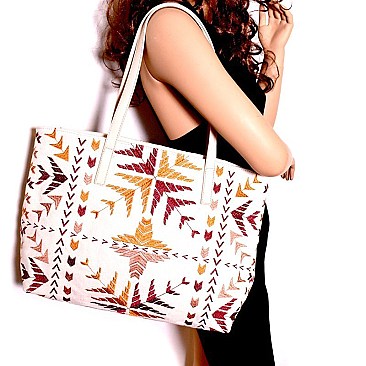 BGA2498-LP Antik Kraft Tribal Embroidered Canvas Shopper Tote